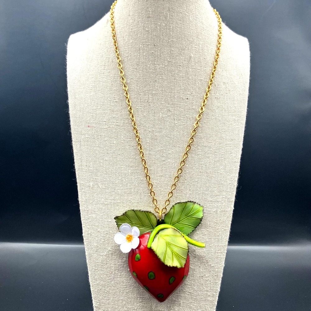 Cilea Paris Designer Strawberry Pendant Necklace – French Artisan Resin Jewelry - Picture 2 of 9